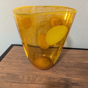 Handblown Studio Art Polka Dot Glass Vase, Signed 2003